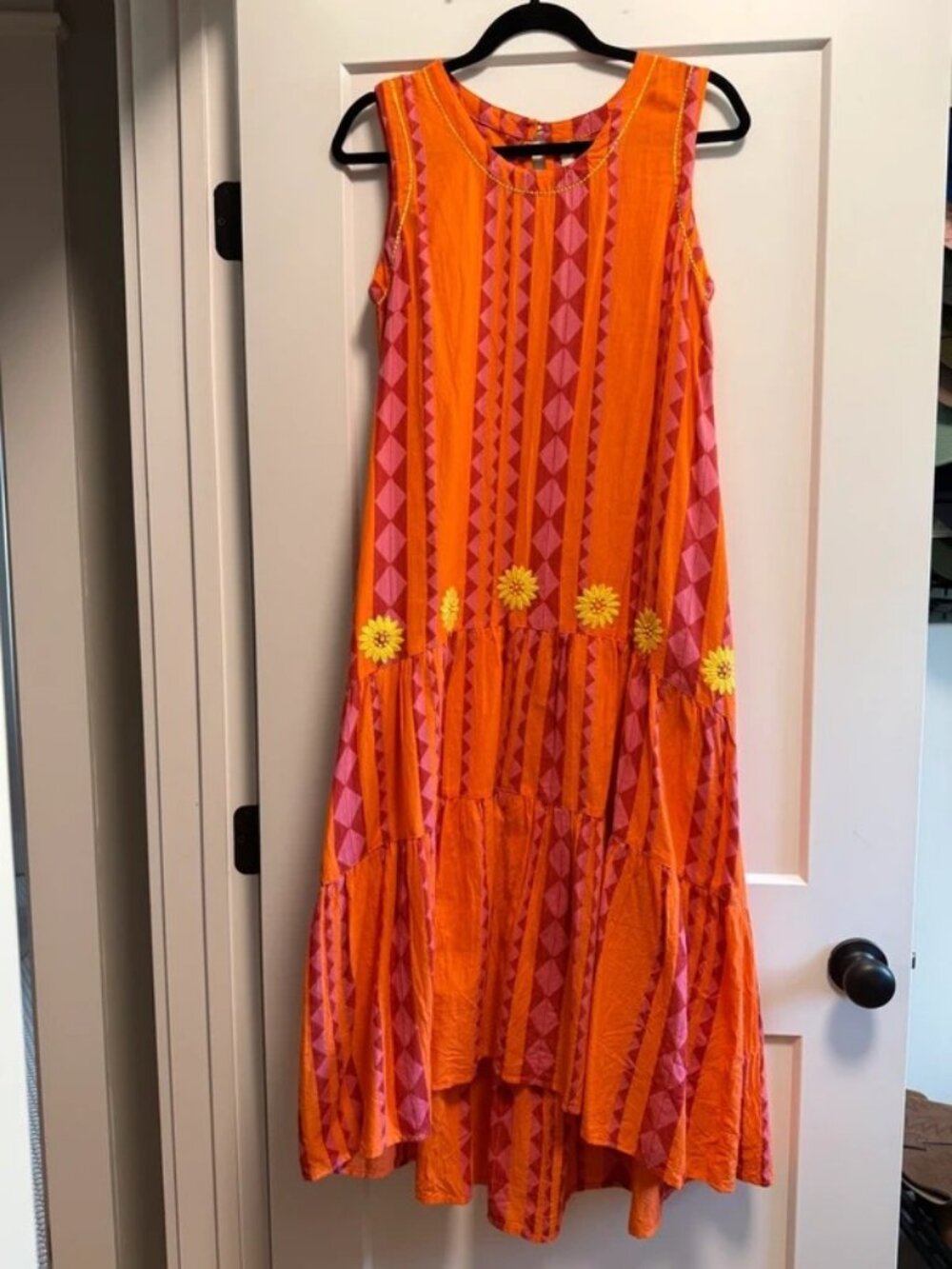 Uncle Frank Sleeveless Tiered Dress - Orange Pink, Size S